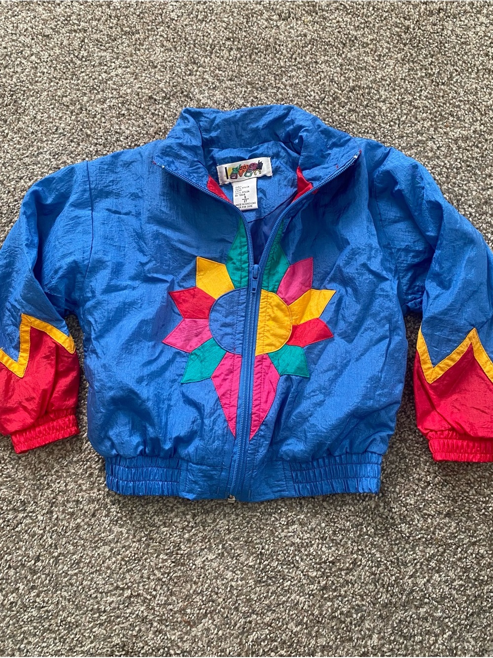 Vintage Bright Blue Colorblock Windbreaker Jacket with Sunburst